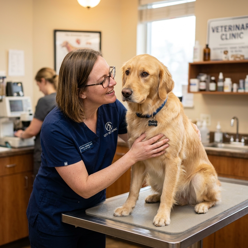 Dog at an emergency veterinary clinic