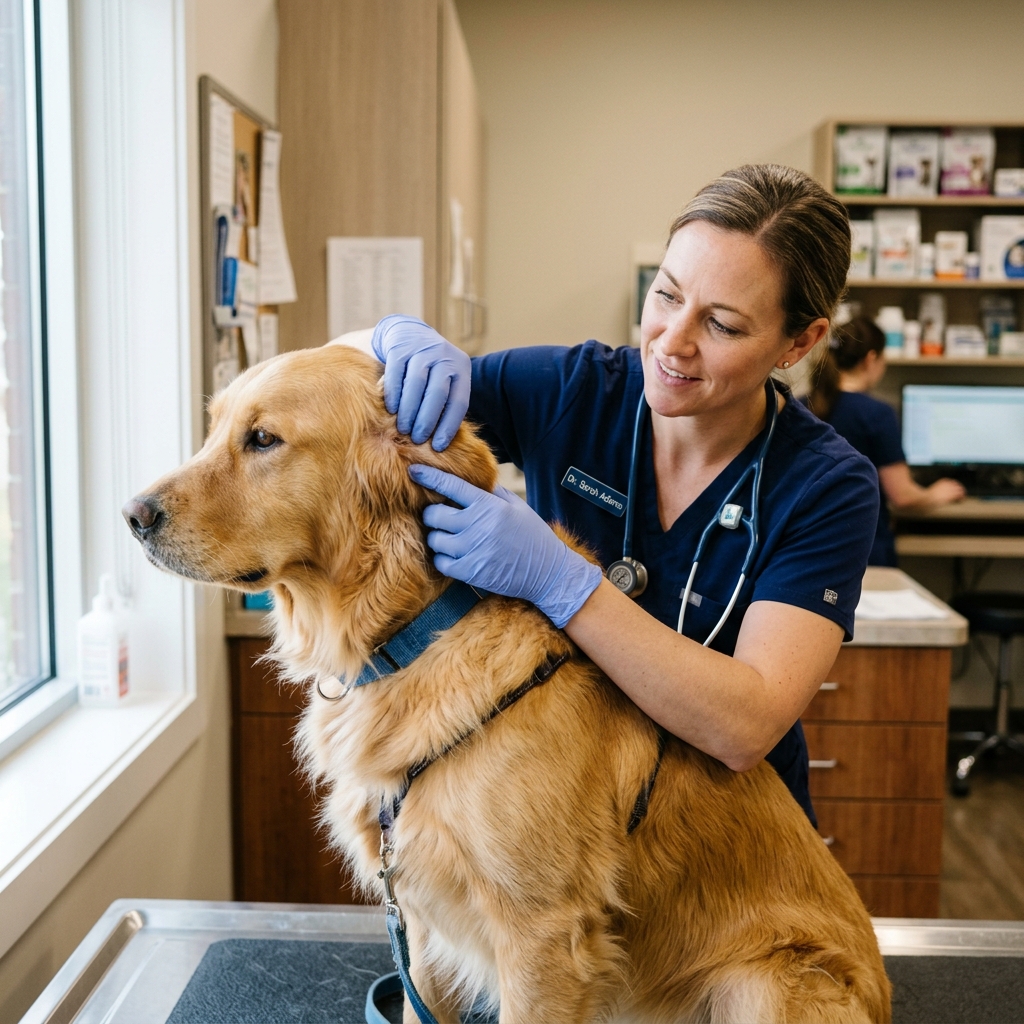 Dog being checked for ticks and fleas